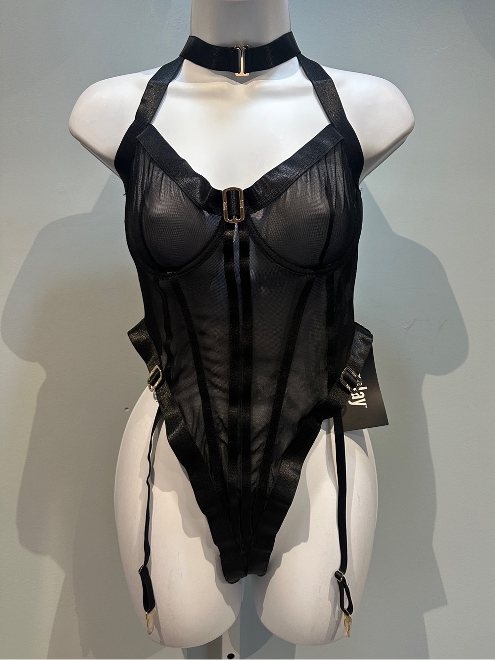 Forplay Black Lingerie Sheer Bodysuit Medium New with Tags